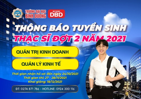 Trường Đại học Bình Dương thông báo tuyển sinh Thạc sĩ đợt 2 năm 2021