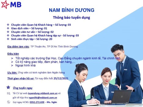 MB NAM BÌNH DƯƠNG TUYỂN DỤNG THÁNG 12-2021