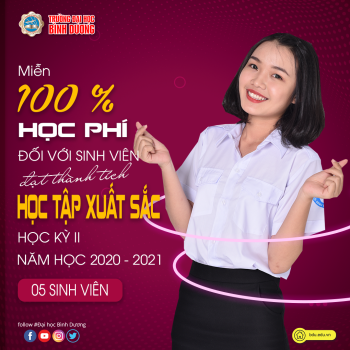 Miễn 100% học phí đối với sinh viên đạt thành tích học tập xuất sắc học kỳ II năm học 2020 - 2021