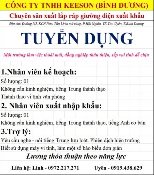 Công ty TNHH KEESON (Bình Dương) tuyển dụng