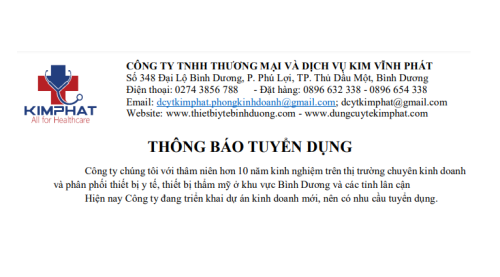 Công ty Kim Vĩnh Phát tuyển dụng