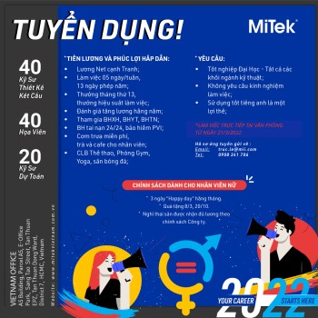 Công ty MiTek thông báo tuyển dụng 2022