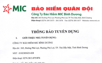 Công ty Bảo hiểm MIC Bình Dương tuyển dụng