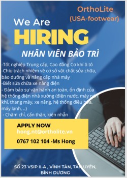 Công ty TNHH ORTHOLITE Việt Nam tuyển dụng