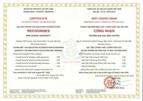 Trường Đại học Bình Dương đạt tiêu chuẩn kiểm định chất lượng cấp cơ sở giáo dục năm 2023