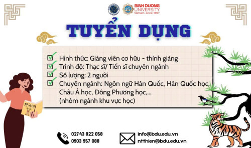 KHOA HÀN QUỐC HỌC – TRƯỜNG ĐẠI HỌC BÌNH DƯƠNG TUYỂN DỤNG GIẢNG VIÊN